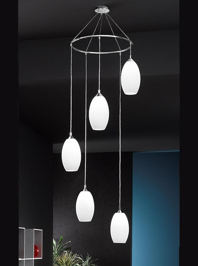 Franklite Spreader 5 Light Chrome Ring with Clear Cables Cluster Pendant Fitting 