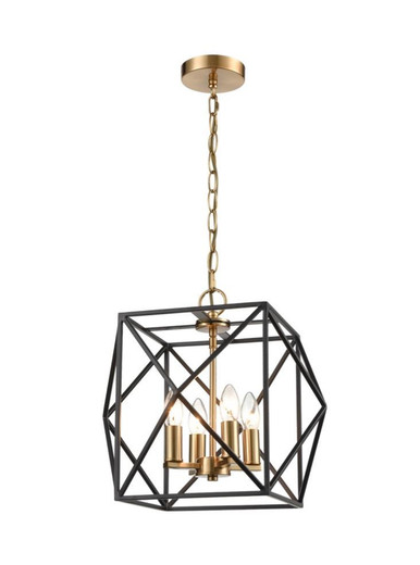 Franklite Anglit 4 Light Black with Gold Caged Pendant Light 