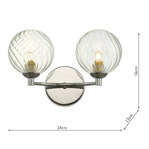 Dar Lighting Izzy 2 Light Polished Chrome with Twisted Glass Wall Light