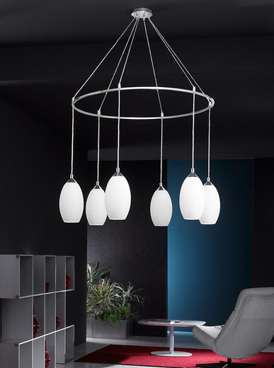 Franklite Spreader 6 Light Chrome Ring with Clear Cables Cluster Pendant Fitting 