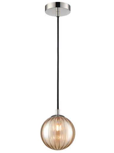 Franklite Globe Polished Nickel with Amber Ribbed Diffuser  Pendant Light 