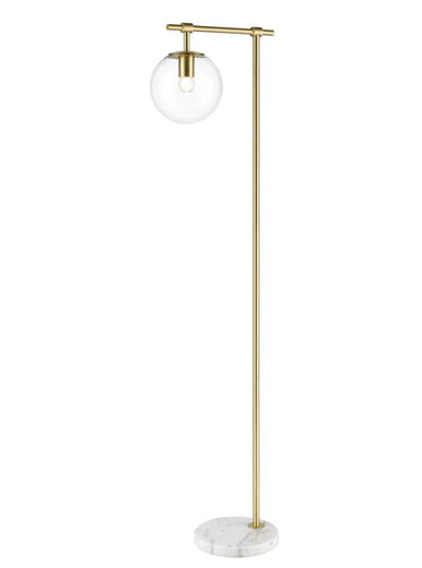 Franklite Avenue Matt Brass on White Marble with Clear Shade Floor Lamp 