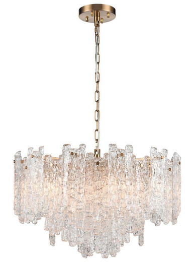 Franklite Icicle 10 Light Aged Brass with Ice Cubed Panels Pendant Light 