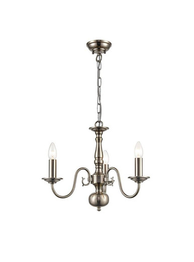 Franklite Mondrian 3 Light Pewter Flemish Chandelier Pendant Light 