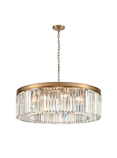 Franklite Perdita 10 Light Brushed Brass with Crystal Drops Pendant Light 
