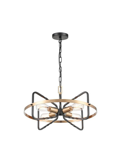 Franklite Kasteel 4 Light Dark Antique Bronze and Brushed Brass Ringed Pendant Light 