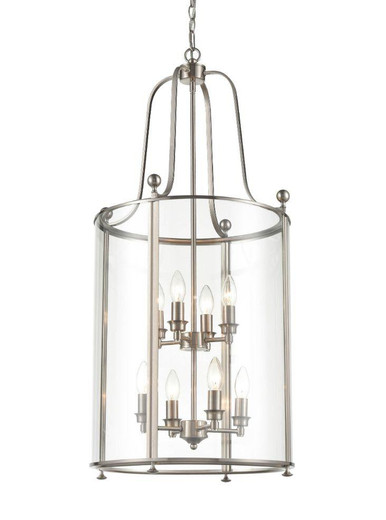 Franklite Drayton 8 Light Satin Nickel with Clear Glass Lantern Dual Mount Pendant Light 