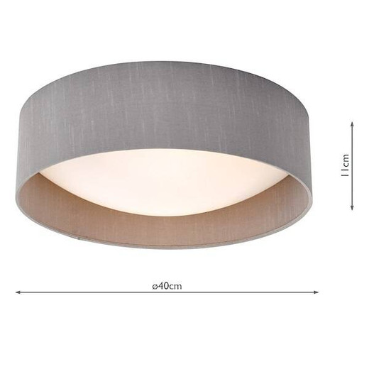 Dar Lighting Nysa 2 Light Grey Faux Silk 40cm Flush Ceiling Light