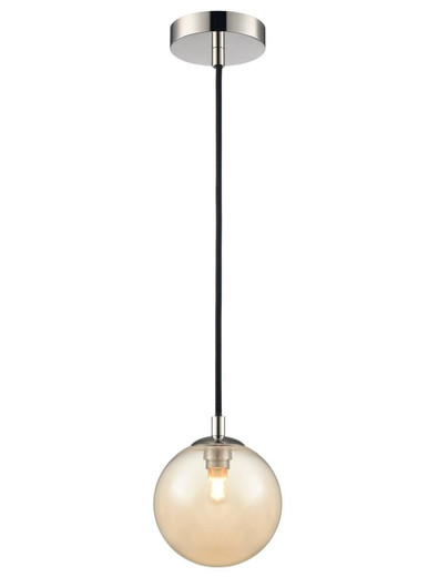 Franklite Globe Polished Nickel with Amber Diffuser  Pendant Light 