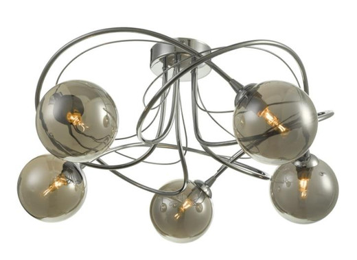 Dar Lighting Onawa 5 Light Polished Chrome with Smoked Glass Semi Flush Pendant Light