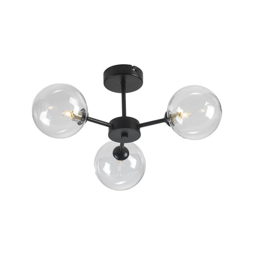 Oaks Lighting Ashurst 3 Light Black with Clear Sphere Semi Flush Light 