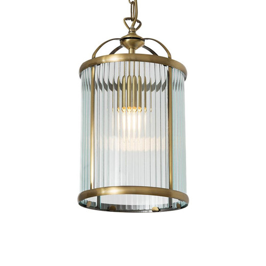 Oaks Lighting Fern Lantern Antique Brass with Ribbed Diffuser Pendant Light 