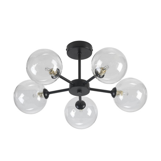 Oaks Lighting Ashurst 5 Light Black with Clear Sphere Semi Flush Light 