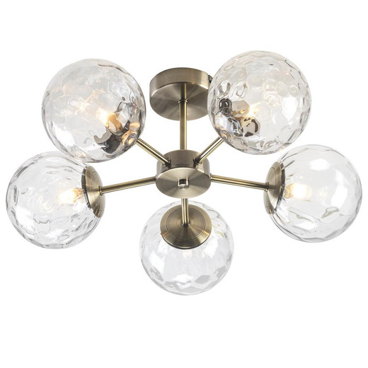 Oaks Lighting Charlton 5 Light Antique Brass with Clear Diffuser Semi Flush Ceiling Light 