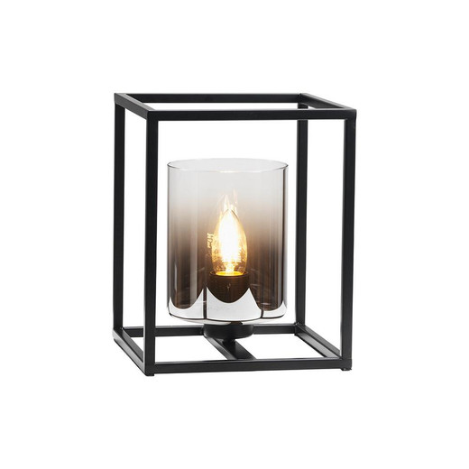 Oaks Lighting Dalen Cuboid Black with Smoked Glass Table Lamp 