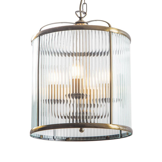 Oaks Lighting Fern Lantern 4 Light Antique Brass with Ribbed Diffuser Pendant Light 
