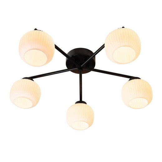 Oaks Lighting Hadden 5 Light Black with Opal Ribbed Diffuser Semi Flush Ceiling Light 