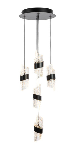 Oaks Lighting Zanthus 5 Light Black with Clear LED Cluster Pendant Light 