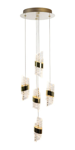 Oaks Lighting Zanthus 5 Light Gold with Clear LED Cluster Pendant Light 