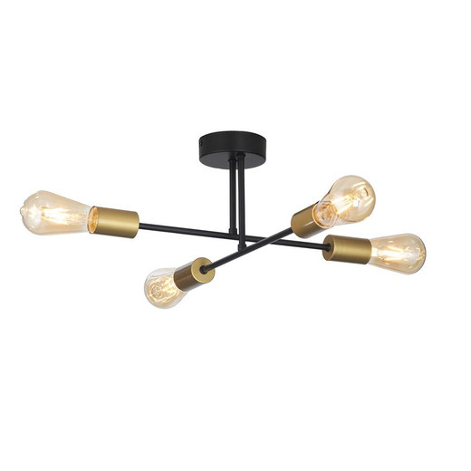 Oaks Lighting Chanin 4 Light Black with Gold Semi Flush Ceiling Light 