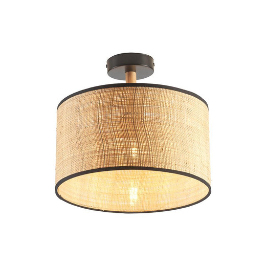Oaks Lighting Havelock Black and Wood Semi Flush Ceiling Light 