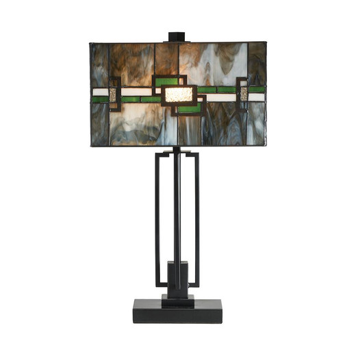 Oaks Lighting Edendale Grey with Green and White Tiffany Table Lamp 