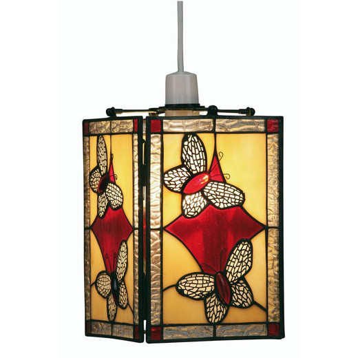 Oaks Lighting Butterfly Red with Yellow Tiffany Easy Fit Pendant Light 