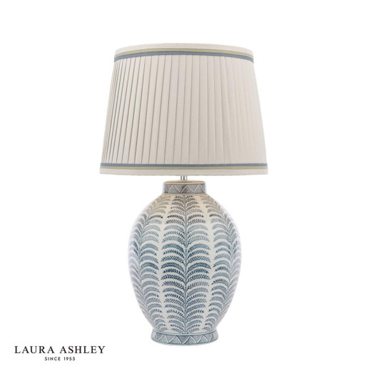Laura Ashley Lighting Stannard Blue Leaf Art Ceramic with Natural Faux Shade Table Lamp 