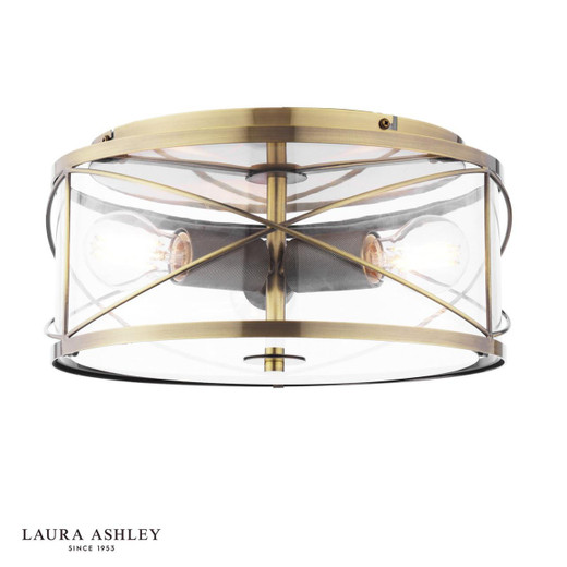 Laura Ashley Lighting Beckworth 3 Light Antique Brass with Clear Diffuser Flush Ceiling Light 