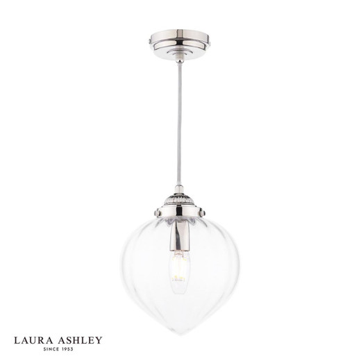 Laura Ashley Lighting Whitham Polished Nickel with Clear Ribbed Diffuser Pendant Light 