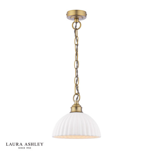 Laura Ashley Lighting Durford Matt Antique Brass with White Ceramic Shade Pendant Light 