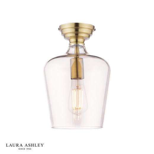 Laura Ashley Lighting Ockley Antique Brass with Champagne Diffuser Semi Flush Ceiling Light 