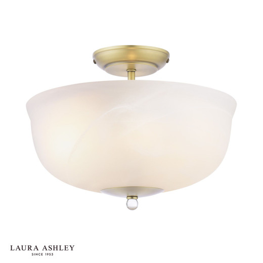 Cossington 2 Light Matt Antique Brass with Marble Effect Shade Semi Flush Ceiling Light