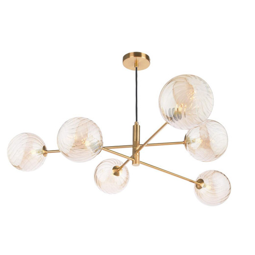 Dar Lighting Vignette 6 Light Aged Brass with Twisted Amber Diffusers Pendant Light 