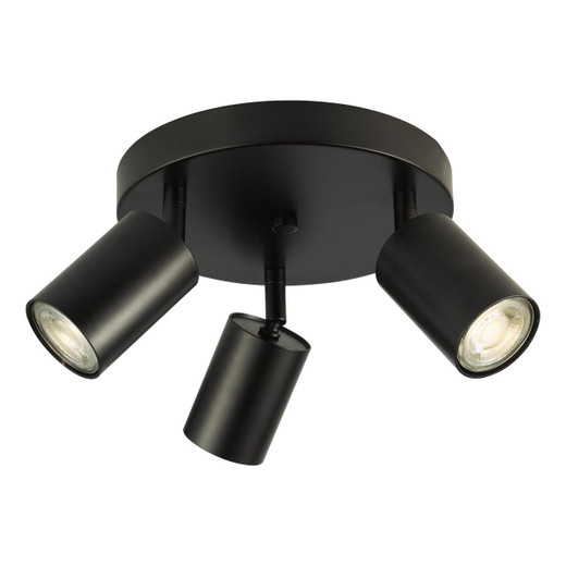 Dar Lighting Cawley 3 Light Matt Black Adjustable Plate Ceiling Spotlight 