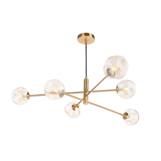 Vignette 6 Light Aged Brass with Organic Amber Diffusers Pendant Light