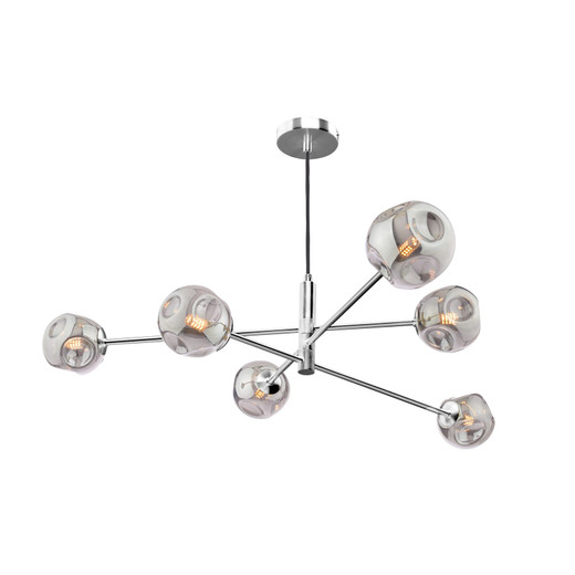Vignette 6 Light Polished Chrome with Organic Smoked Diffusers Pendant Light