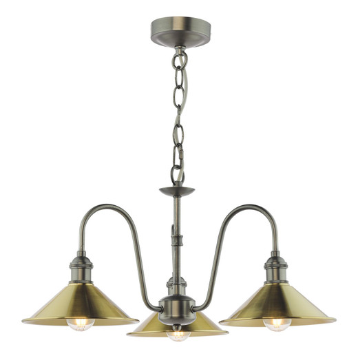 Hadano 3 Light Antique Chrome and Aged Brass Shades Pendant Light