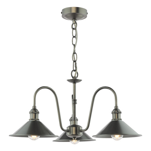 Hadano 3 Light Antique Chrome and Aged Pewter Shades Pendant Light