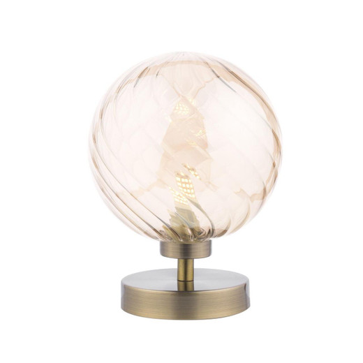 Dar Lighting Esben Antique Brass with Twisted Amber Diffuser Touch Table Lamp 