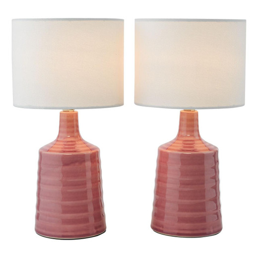 Dar Lighting Inci Pink with Ivory Shade Twin Pack Table Lamp 