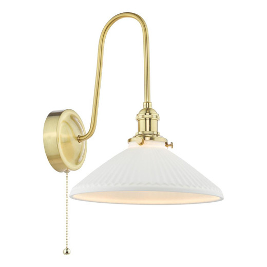 Dar Lighting Hadano Natural Brass and White Flared Shade Wall Light 