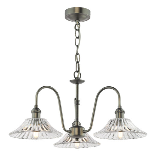 Hadano 3 Light Antique Chrome and Clear Flared Shades Pendant Light