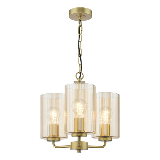 Daylin 3 Light Satin Gold with Amber Ribbed Shades Pendant Light