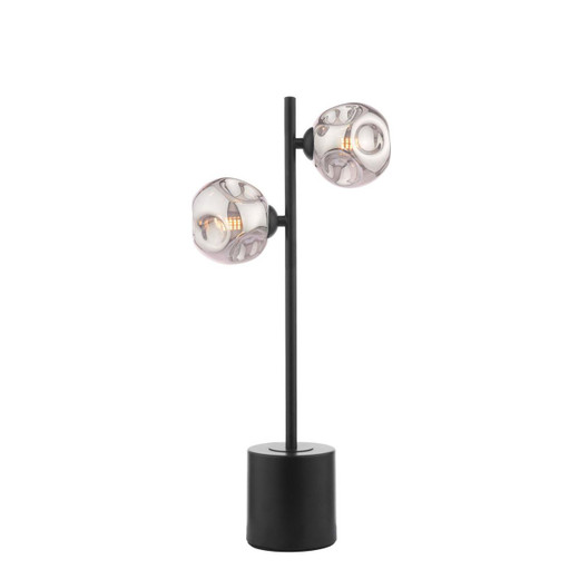 Dar Lighting Spiral 2 Light Matt Black with Organic Smoked Diffusers Table Lamp 