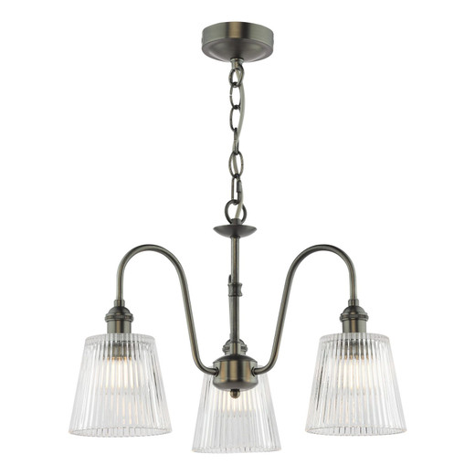 Hadano 3 Light Antique Chrome and Clear Ribbed Shades Pendant Light