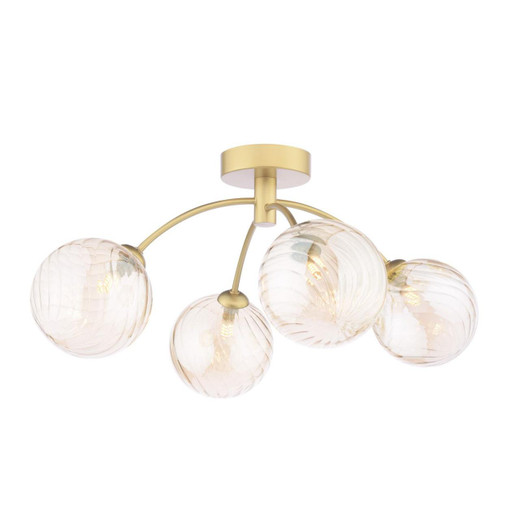 Dar Lighting Izzy 4 Light Matt Gold with Twisted Amber Diffusers Semi Flush Ceiling Light 