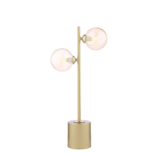 Spiral 2 Light Matt Gold with Twisted Amber Diffusers Table Lamp