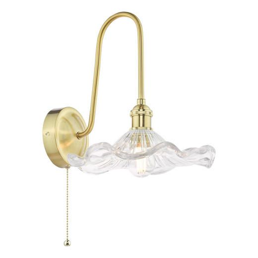 Dar Lighting Hadano Natural Brass and Clear Wavy Shade Wall Light 