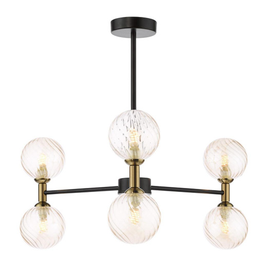 Dar Lighting Takara 6 Light Matt Black and Bronze with Twisted Amber Diffusers Semi Flush Ceiling Light 